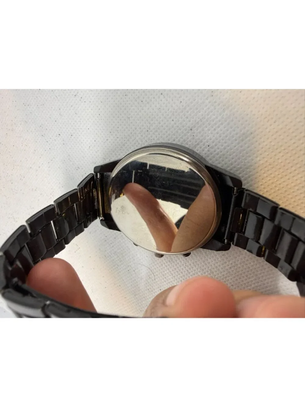 Economicxi Mens Black Dial White Roman Numeral Linked Band Watch New
